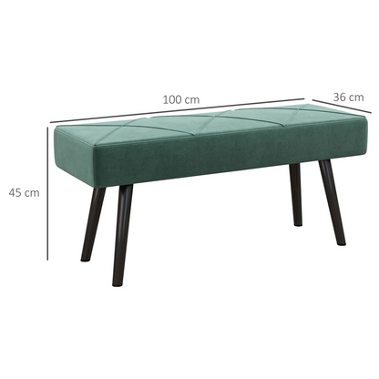 HOMCOM End of Bed Bench, Upholstered Hallway Bedroom with Steel Legs, Green