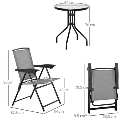 Patio Bistro Set Folding Chairs Garden Coffee Table for Balcony Grey Outsunny