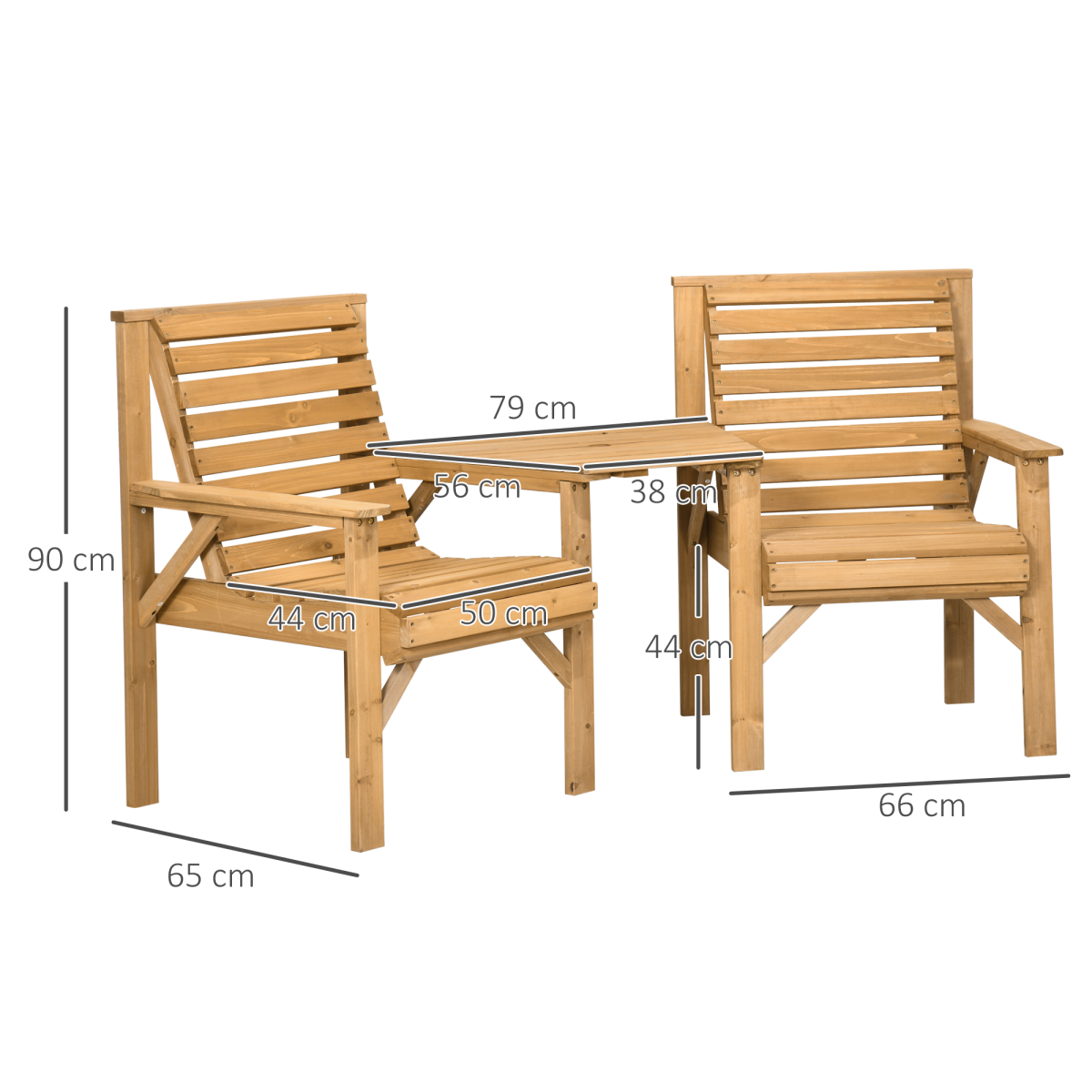 Outsunny Wooden Garden Love Seat w/ Coffee Table Umbrella Hole Partner Bench