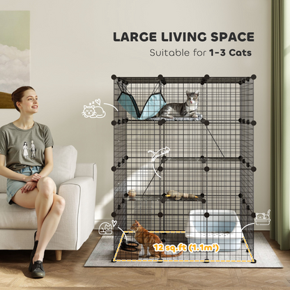 PawHut DIY 4 Tier Cat Cage Indoor with Hammock, Ramps, Doors, for 1-3 Cats