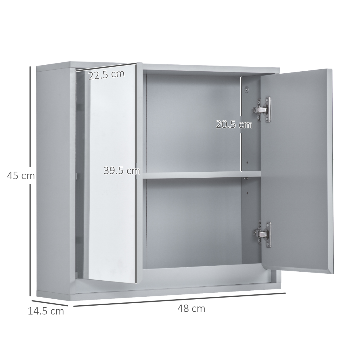 Wall Mounted Mirror Cabinet with Storage Shelf Bathroom Cupboard Grey