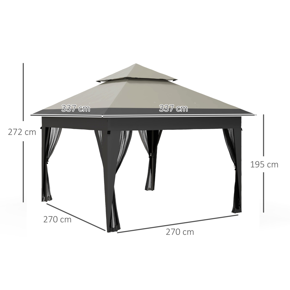 Outsunny 3 x 3(m) Pop Up Gazebo, Instant Shelter with Mosquito Netting, Grey
