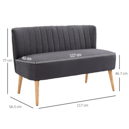 Modern Double Seat Sofa Loveseat Couch Padded Linen Wood Legs, Dark Grey