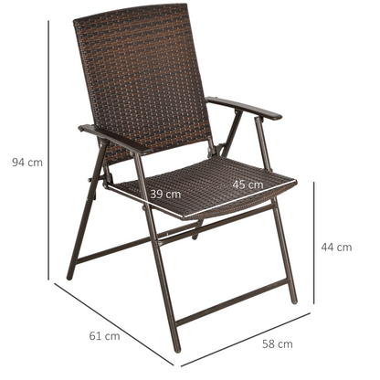 Outsunny 2pcs Rattan Chair Foldable Garden Furniture w/ Armrest Steel Frame