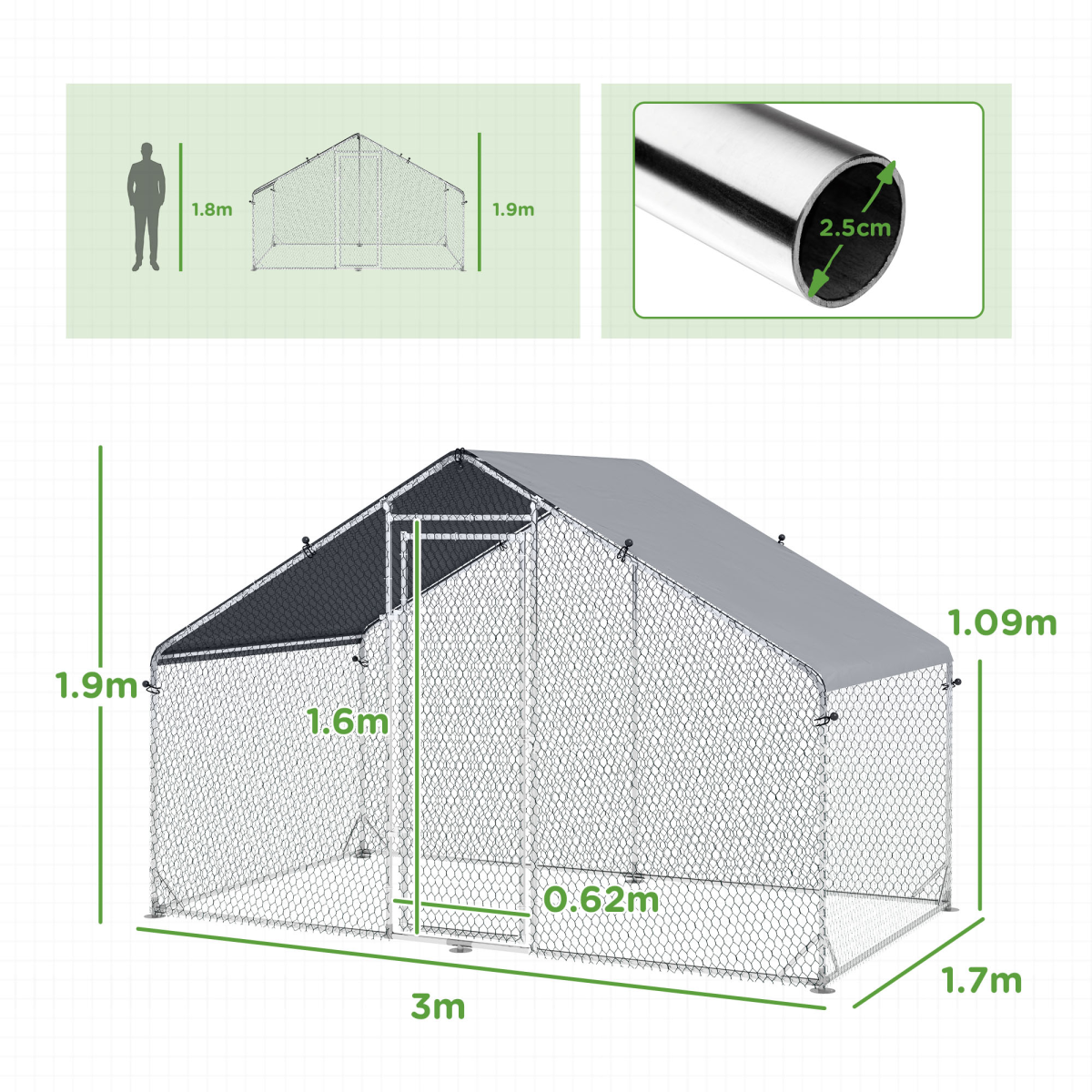 PawHut Walk In Chicken Run Large Galvanised Chicken Coop with Cover