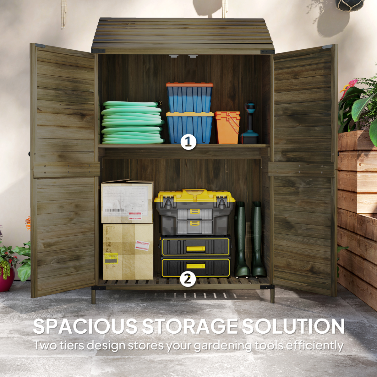 Outsunny Wooden Garden Storage Shed w/Double Doors and Shelves, Green