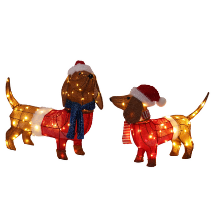 Set of 2 Lighted Dachshund Dog Christmas Decorations, Pre-lit Holiday Decor with 115 Warm White LED Lights for Xmas Outdoor Indoor Decor Lighted Holiday Displays, Brown