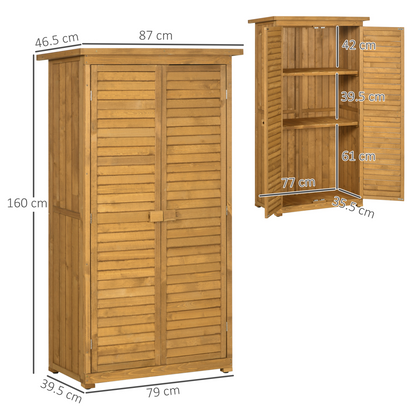Wooden Garden Storage Shed Unit with 3-Tier Shelves Tool Cabinet Organizer