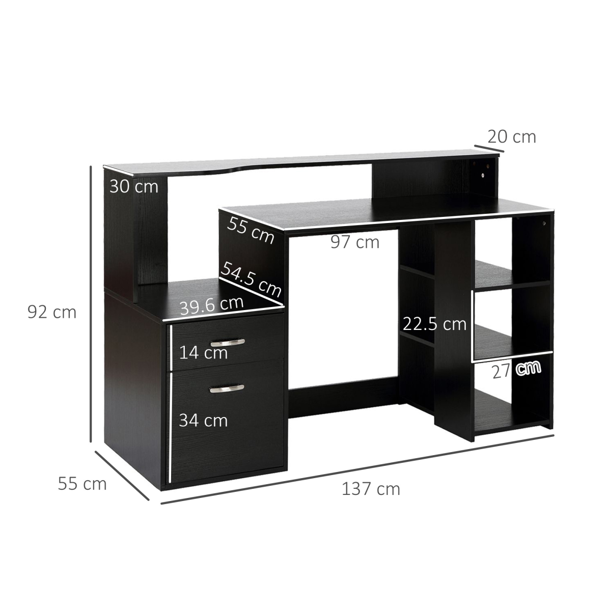 Multi-Storage & Workstation Desk Table Storage Shelves  Office Black HOMCOM