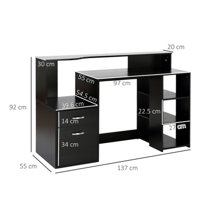 Multi-Storage & Workstation Desk Table Storage Shelves  Office Black HOMCOM