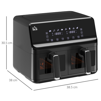 Dual Air Fryer 8L Family Size w/ 2 Basket 8 Presets Cookbook Timer 2500W