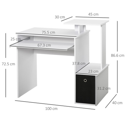 Computer Desk with Sliding Keyboard Tray Storage Drawer Shelf White