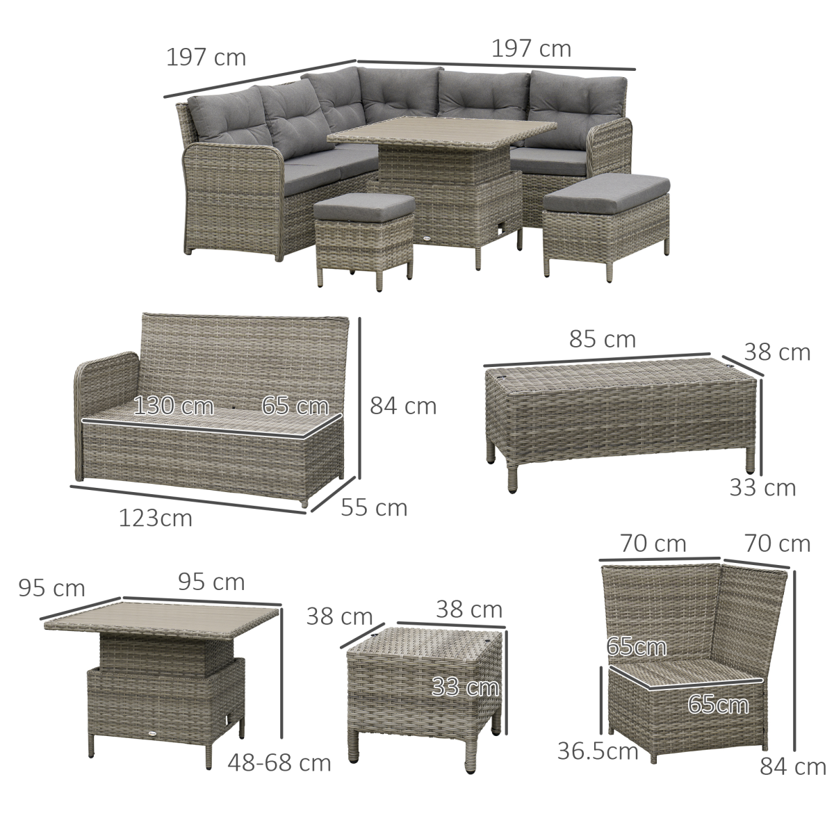 Outsunny 6 PCs Rattan Garden Furniture Sectional Conversation Corner Sofa