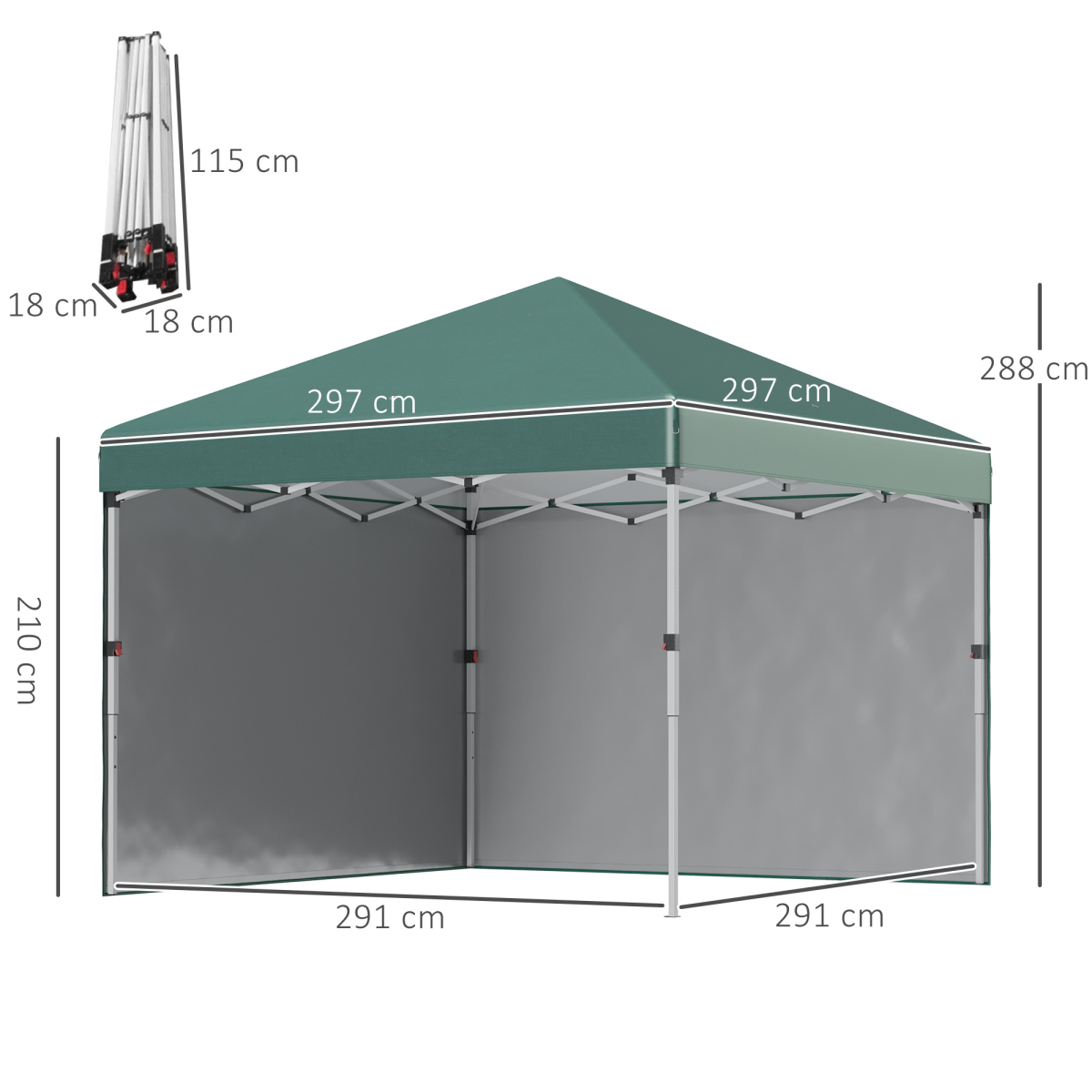 3 x 3 (M) Pop Up Gazebo Event Shelter with 2 Sidewalls, Weight Bags, Green