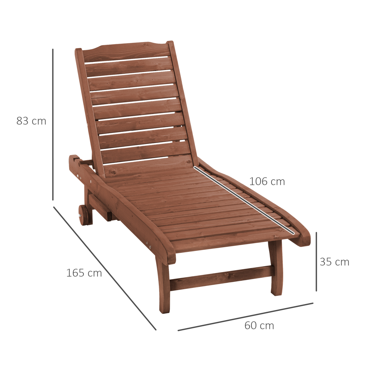 Outsunny Wooden Sun Lounger Outdoor Patio Sun Bed Adjustable w/ Pull-out Table