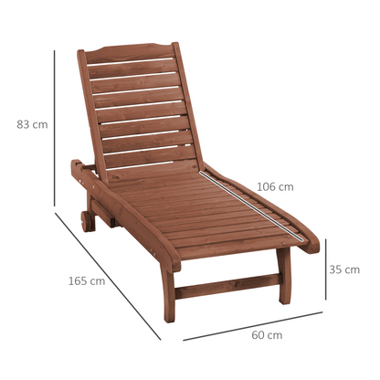 Outsunny Wooden Sun Lounger Outdoor Patio Sun Bed Adjustable w/ Pull-out Table