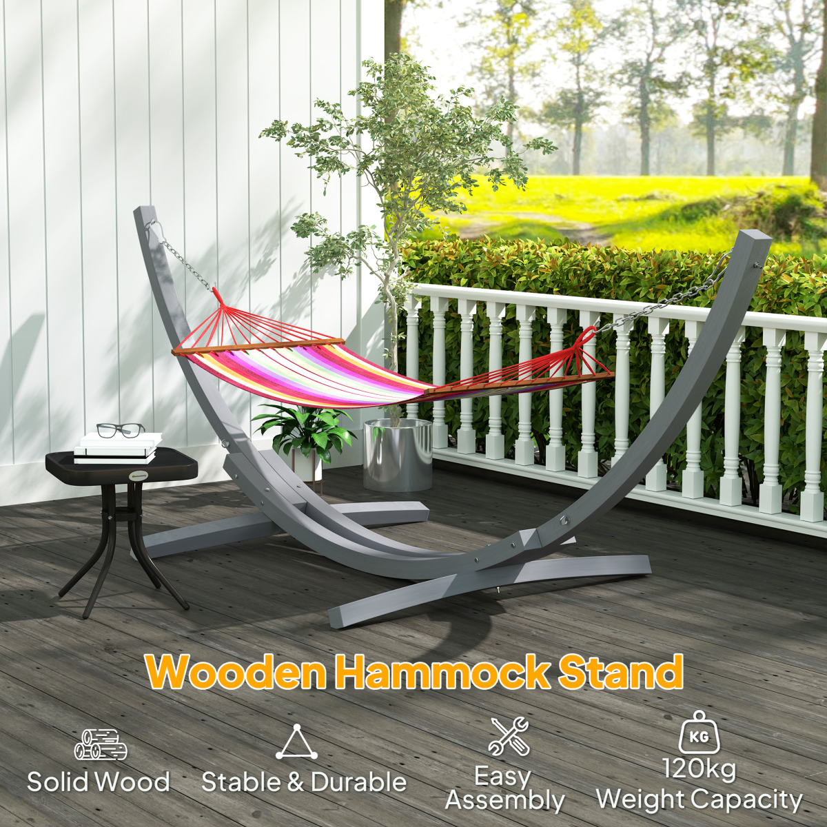 Solid Wood Crescent Arc Hammock Stand - Stylish & Sturdy Home Decor