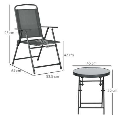 Outsunny Patio Bistro Set Folding Chairs & Coffee Table for Balcony, Dark Grey