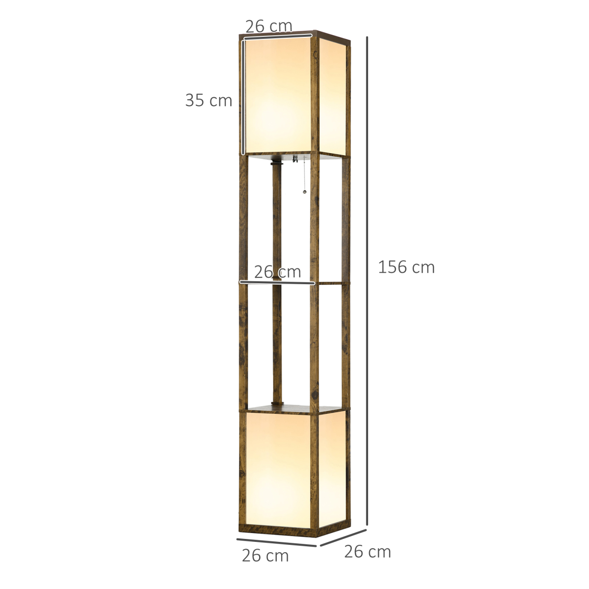 HOMCOM Shelf Floor Lamp with Dual Light, for Living Room, Bedroom, Brown