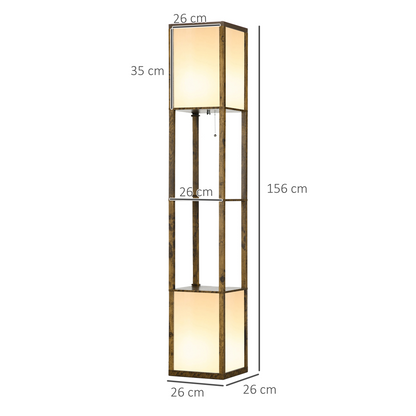 HOMCOM Shelf Floor Lamp with Dual Light, for Living Room, Bedroom, Brown