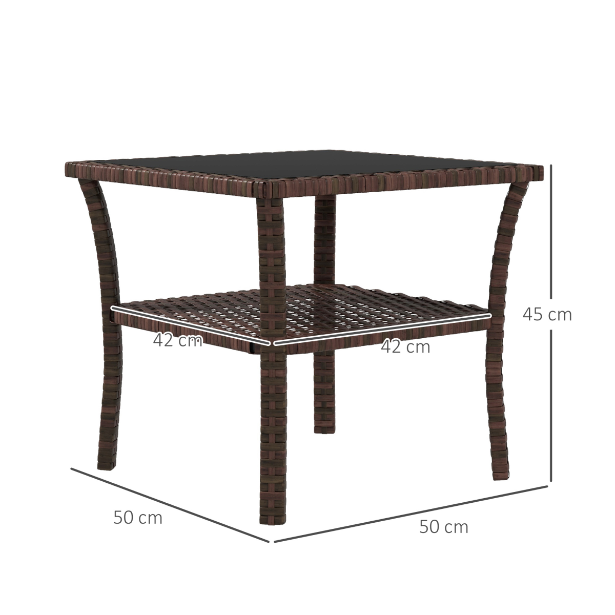 Outsunny PE Rattan Coffee Table, Two-tier Side Table with Glass Top, Brown