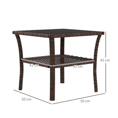 Outsunny PE Rattan Coffee Table, Two-tier Side Table with Glass Top, Brown