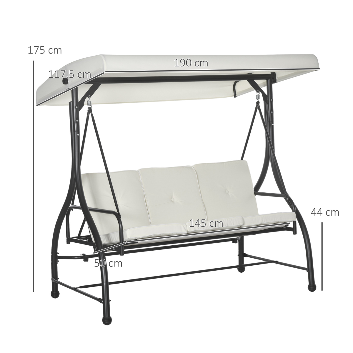Outsunny 3 Seater Canopy Swing Chair Porch Hammock Bed Rocking Bench Cream White
