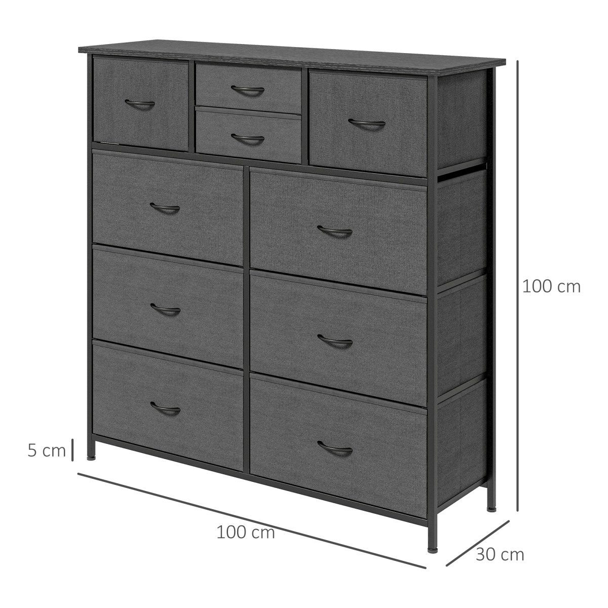HOMCOM Bedroom Chest of Drawers Fabric Dresser w/ Foldable Drawers Black