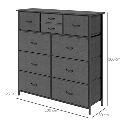 HOMCOM Bedroom Chest of Drawers Fabric Dresser w/ Foldable Drawers Black