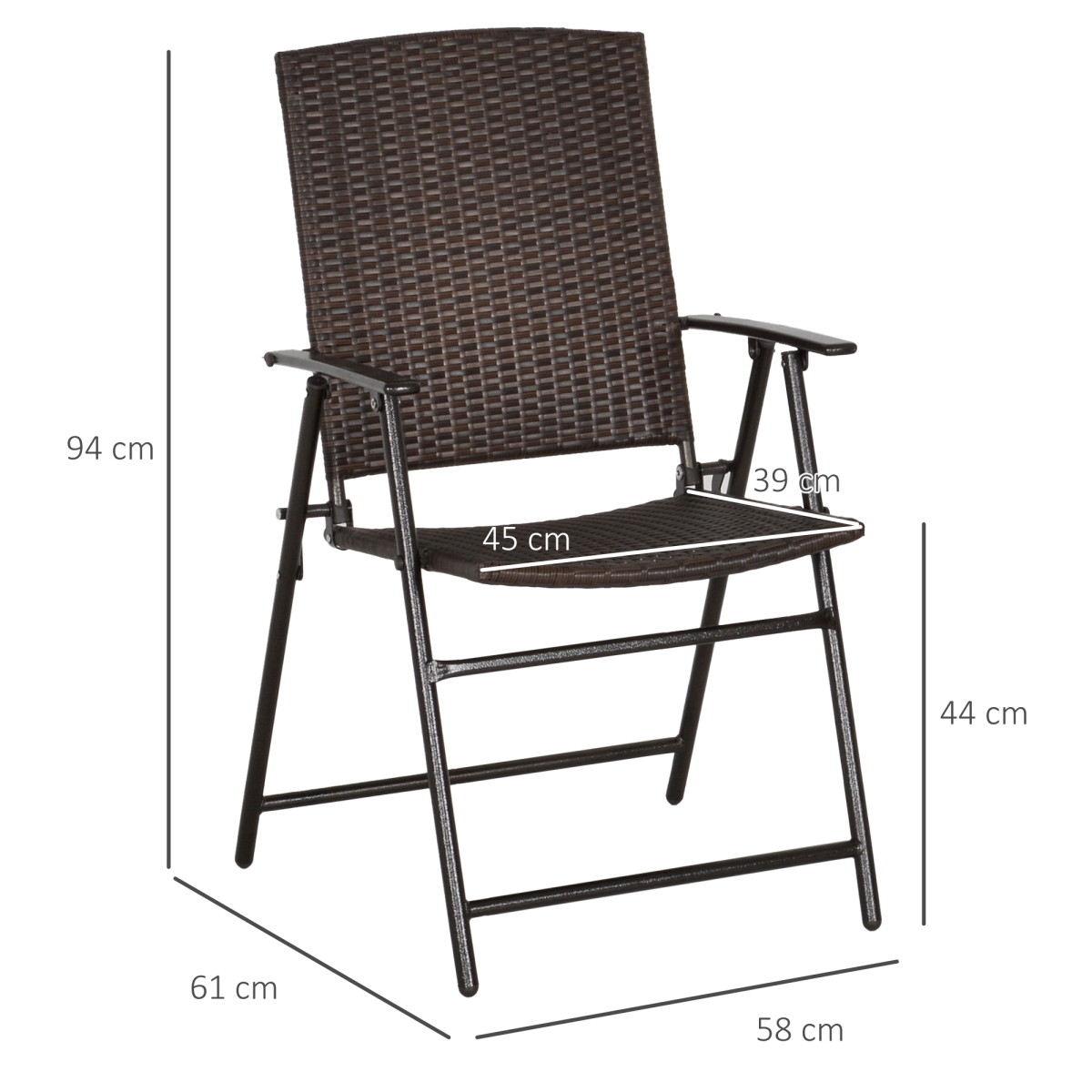Outsunny 4pcs Rattan Chair Foldable Garden Furniture w/ Armrest Steel Frame