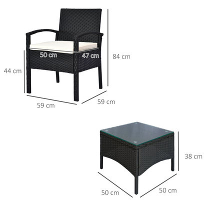 Outsunny 2 Seater Rattan Bistro Set, Steel-Black