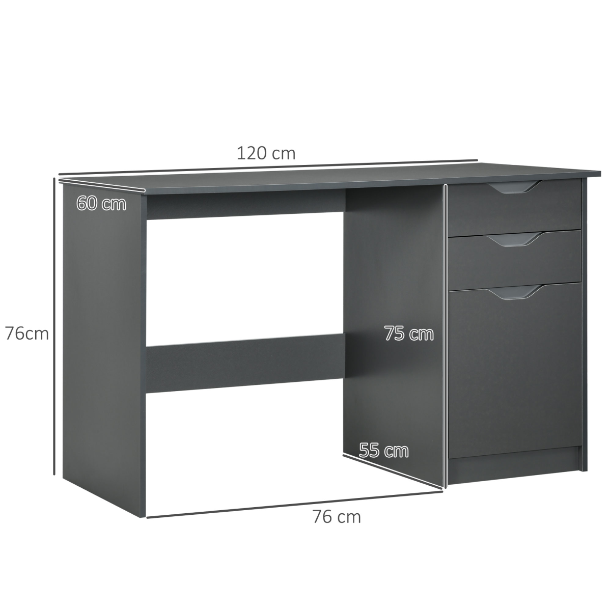 Computer Desk with Drawers, Workstation Grey