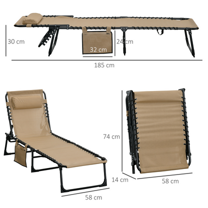 Portable Sun Lounger, Adjustable Backrest PillowBeige