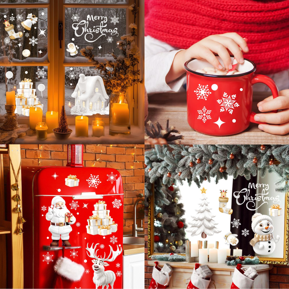 Nepfaivy Christmas Window Stickers Reusable 190Pcs - Double Sided Xmas Window Stickers Christmas Scene, White Christmas Snowflake Reindeer Stickers, Static Window Clings for Christmas Decorations
