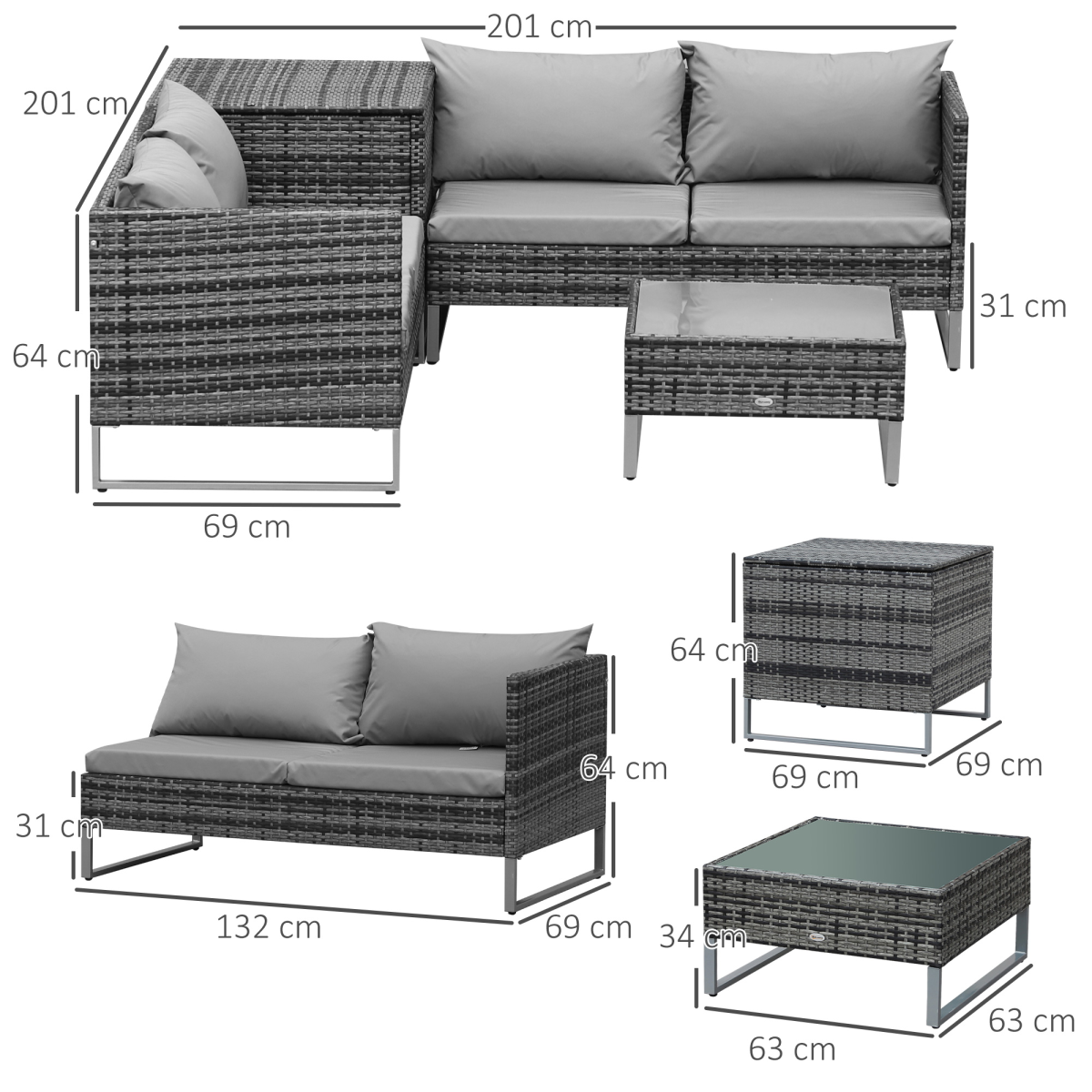 4-Piece PE Rattan Outdoor Garden Furniture Set Mixed Grey