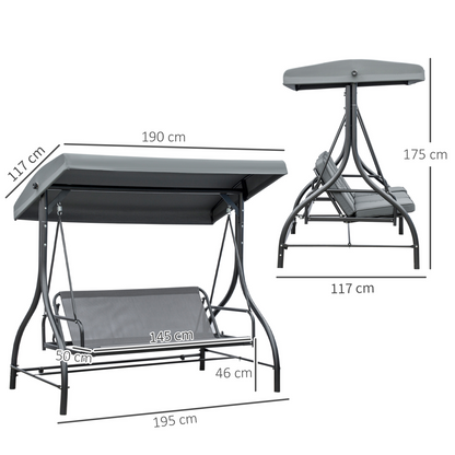 3 Seater Canopy Swing Chair Porch Hammock Bed Rocking Bench Dark Grey