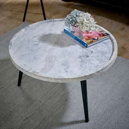 Opal Coffee Table With Marble Top And Metal Legs