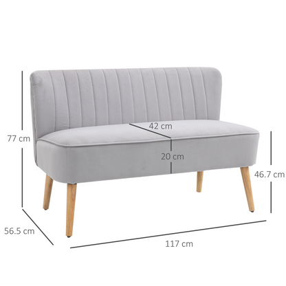 Modern Double Seat Sofa Compact Loveseat Couch Padded Velvet Wood Legs, Grey