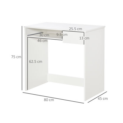 Compact Computer Table with Keyboard Tray Drawer White