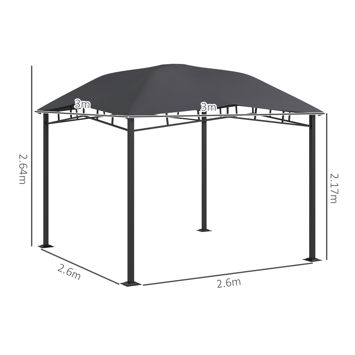 Outsunny 3x3(m) Outdoor Patio Gazebo Pavilion Canopy Tent Steel Frame Grey