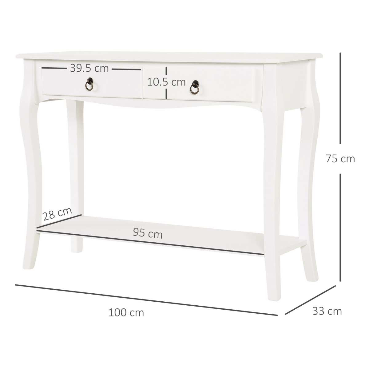 Console Table Storage Display Desk W/ 2 Drawers-Ivory White