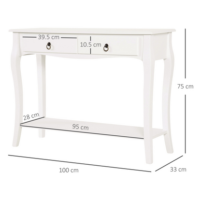 Console Table Storage Display Desk W/ 2 Drawers-Ivory White