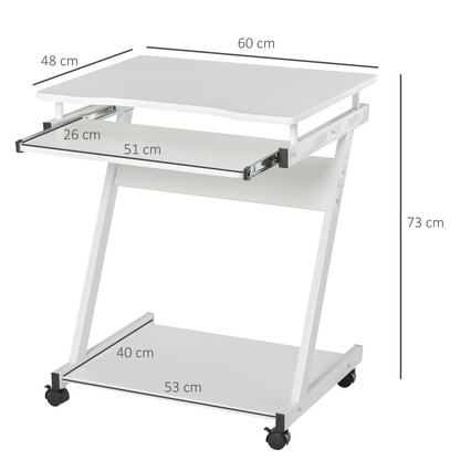 Computer Desk with 4 Moving Wheels Sliding Keyboard Tray White