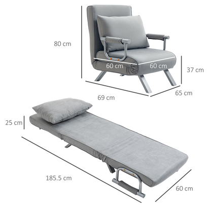 Sofa Bed Foldable Portable Armchair Sleeper Lounge  Pillow Light Grey