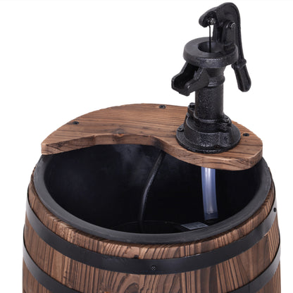 Outsunny Wood Barrel Pump Garden Fountain Water Feature Flower Planter Stand New