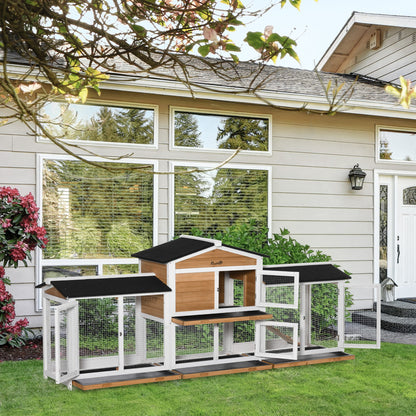Two-Tier Wooden Rabbit Hutch Guinea Pig Hutch w/ Two Runs, Slide-Out Tray, Ramp
