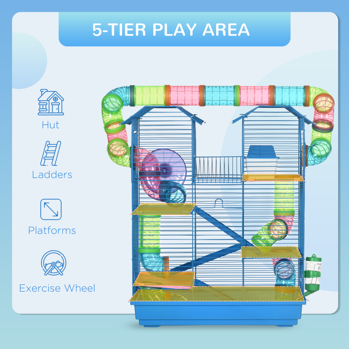 5 Tiers Hamster Cage Animal Travel Carrier Habitat W/ Accessories Pawhut