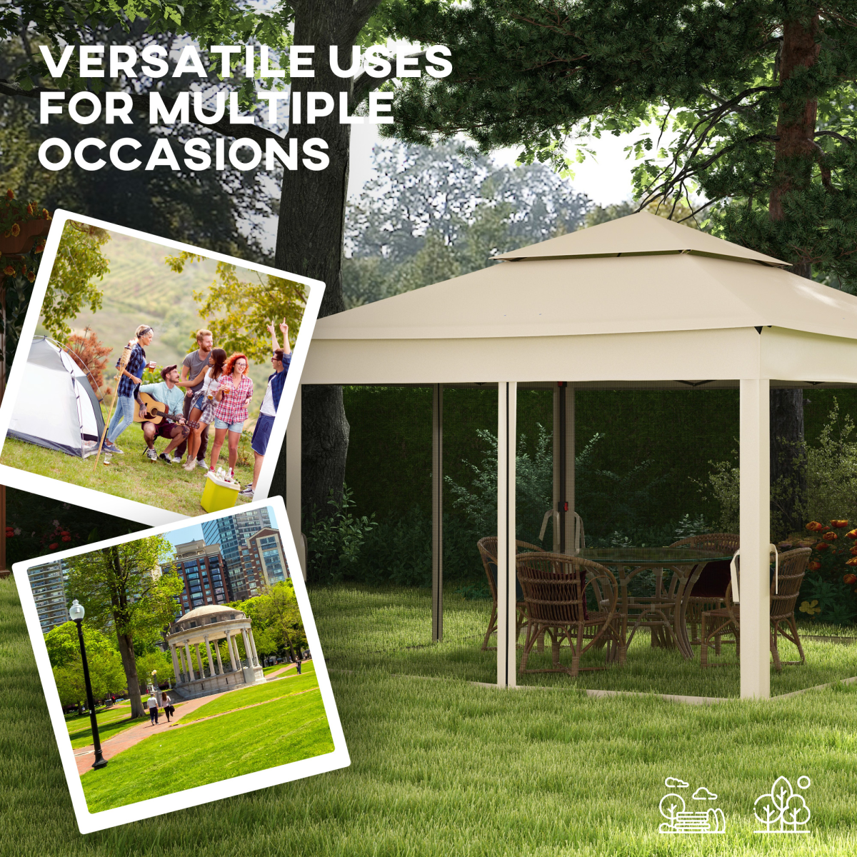 Outsunny Garden Folding Tent Heavy Duty Pop Up Gazebo for Party Cream