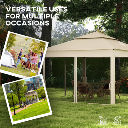 Outsunny Garden Folding Tent Heavy Duty Pop Up Gazebo for Party Cream