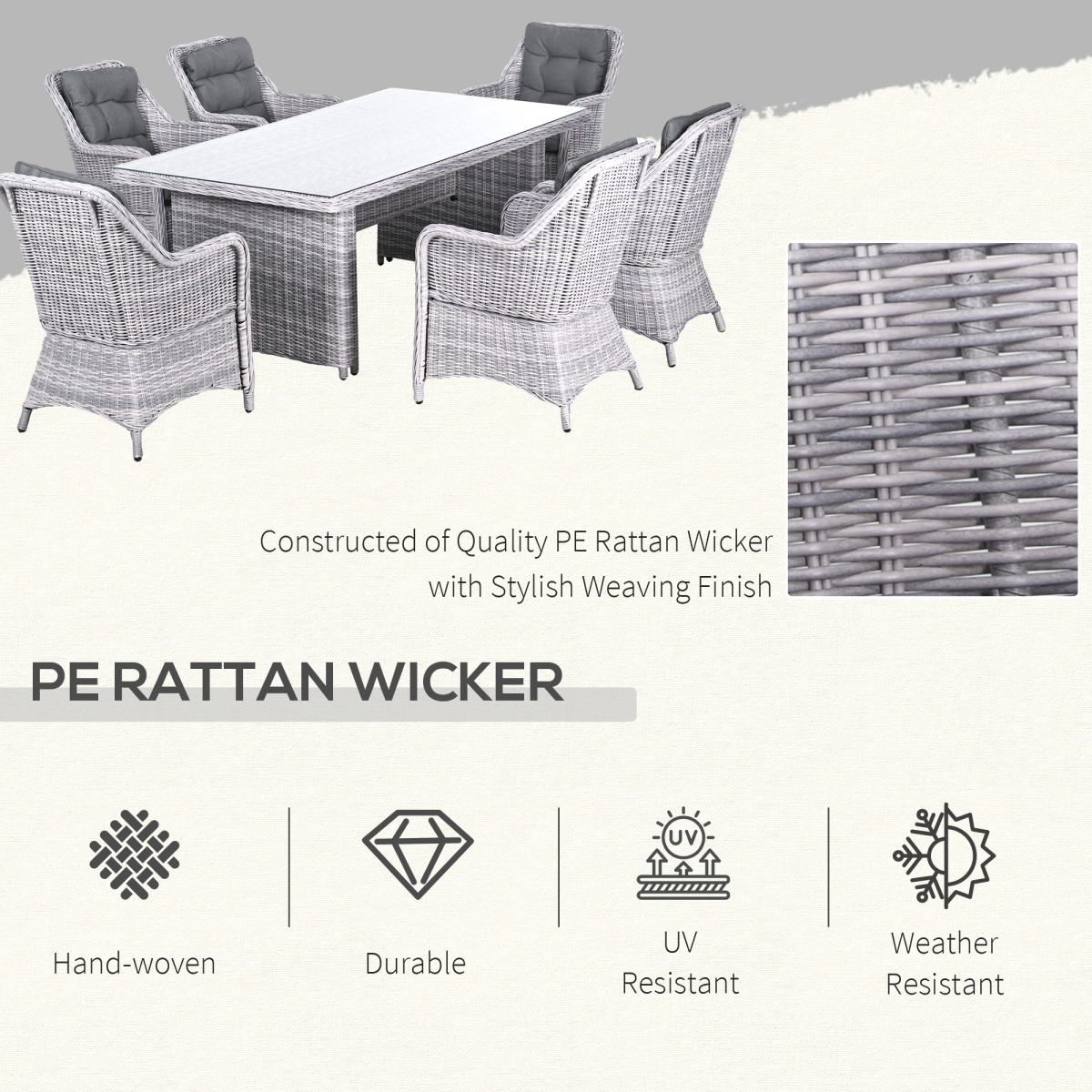 7 PCS Patio PE Rattan Wicker Dining Table Set Furniture w/ Tempered Glass